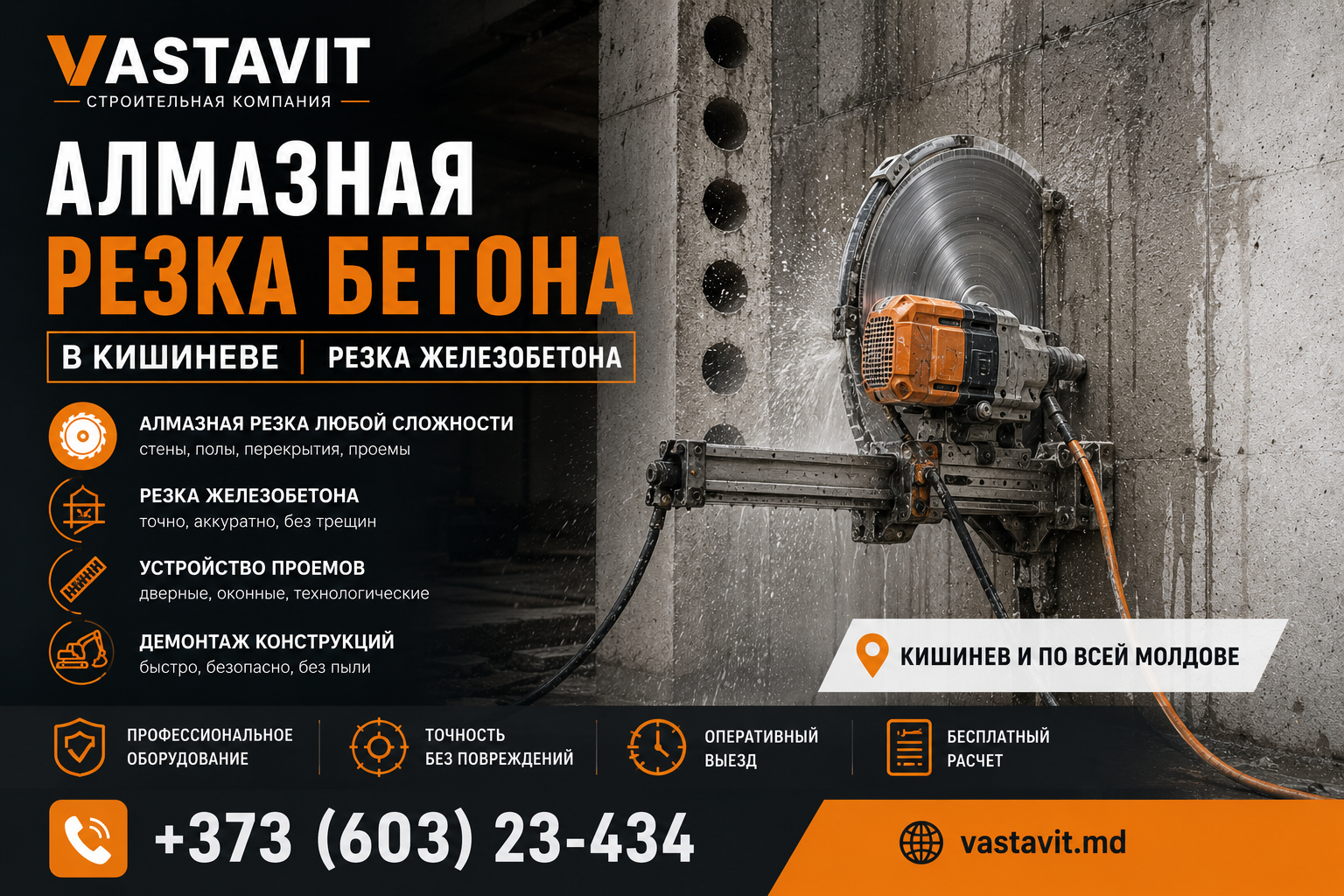 Vastavit — Алмазная резка бетона в Кишиневе | Резка железобетона
